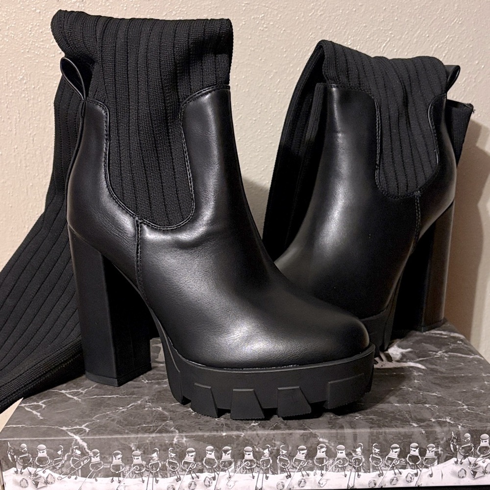 Black Platform Chunky Heel thigh high Boots - Women's Fashion